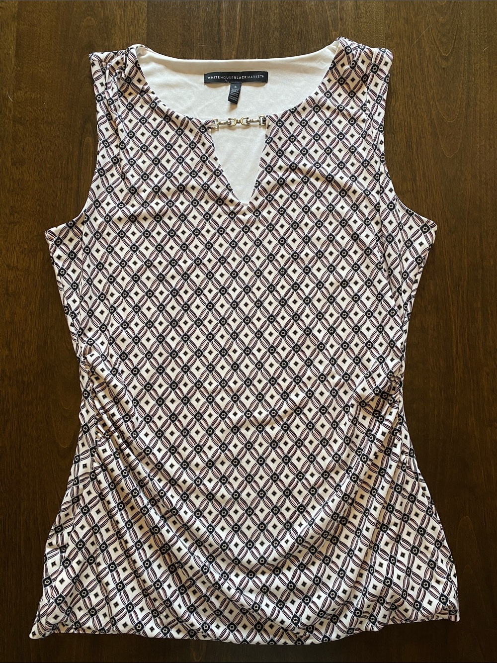 White House Black Market White and Black Geometric Sleeveless Top